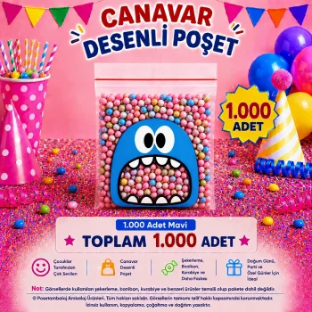 1.000 Adet Mavi Canavar Desenli Cake Pop & Kurabiye Poşeti-10x15 cm