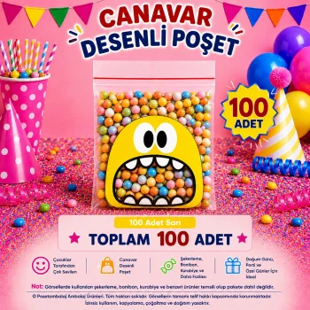 100 Adet Sarı Canavar Desenli Cake Pop & Kurabiye Poşeti-10x15 cm