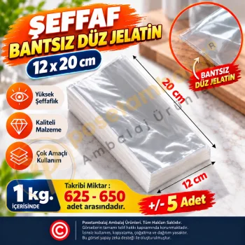 12x20 cm. Şeffaf Bantsız Düz Jelatin / 1 kg.