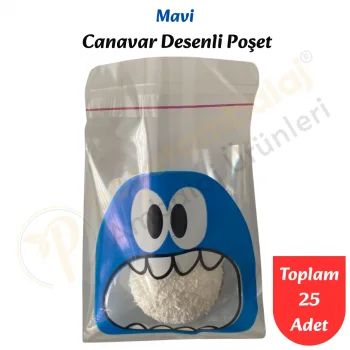 25 Adet Mavi Canavar Desenli Cake Pop & Kurabiye Poşeti-10x15 cm