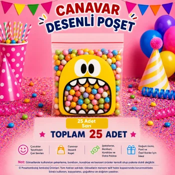 25 Adet Sarı Canavar Desenli Cake Pop & Kurabiye Poşeti-10x15 cm