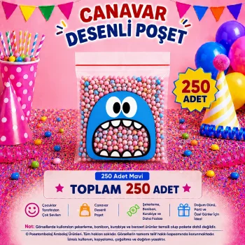 250 Adet Mavi Canavar Desenli Cake Pop & Kurabiye Poşeti-10x15 cm