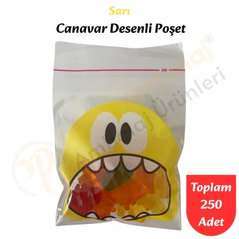 250 Adet Sarı Canavar Desenli Cake Pop & Kurabiye Poşeti-10x15 cm