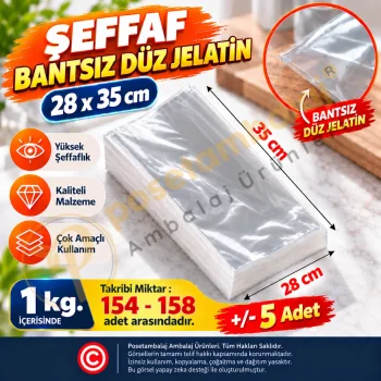 28x35 cm. Şeffaf Bantsız Düz Jelatin / 1 kg.