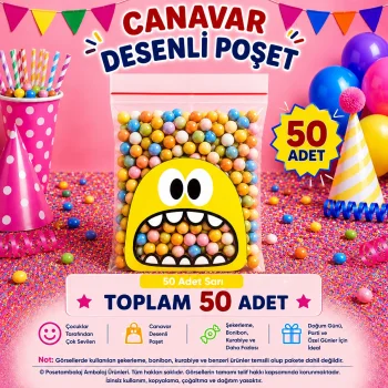 50 Adet Sarı Canavar Desenli Cake Pop & Kurabiye Poşeti-10x15 cm
