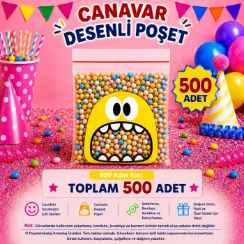 500 Adet Sarı Canavar Desenli Cake Pop & Kurabiye Poşeti-10x15 cm