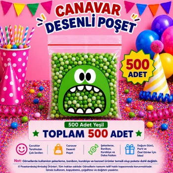 500 Adet Yeşil Canavar Desenli Cake Pop & Kurabiye Poşeti-10x15 cm