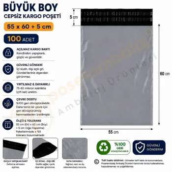 55x60+5 cm (55x65) Cepsiz Kargo Poşeti 100 Adet