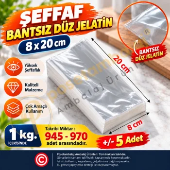 8x20 cm. Şeffaf Bantsız Düz Jelatin / 1 kg.