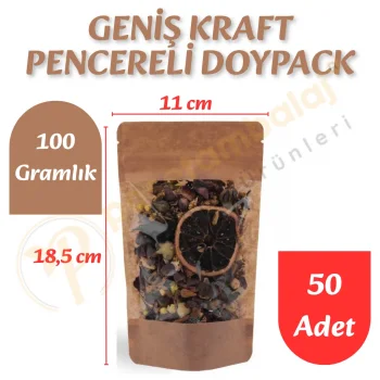 Geniş Kraft Pencereli Doypack 11x18,5x7 cm (50 Adet)