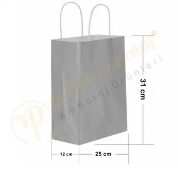Gümüş Kraft Çanta Orta Boy 25x12x31 cm 25 Adet