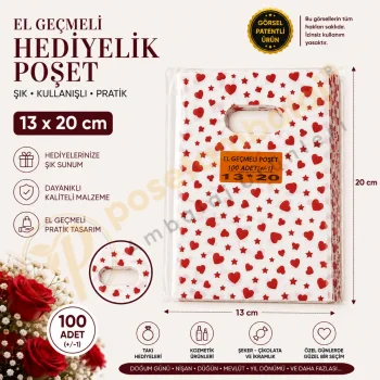 Kırmızı Küçük Kalp Desenli Hediyelik Poşet 13x20 cm