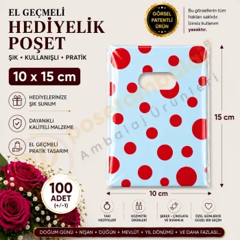 Kırmızı Puantiye Desenli Hediyelik Poşet 10x15 cm