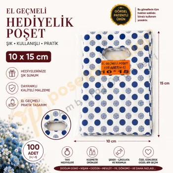 Mavi Yuvarlak Desenli Hediyelik Poşet 10x15 cm