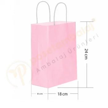 Pembe Kraft Çanta Küçük Boy 18x8x24 cm 25 Adet