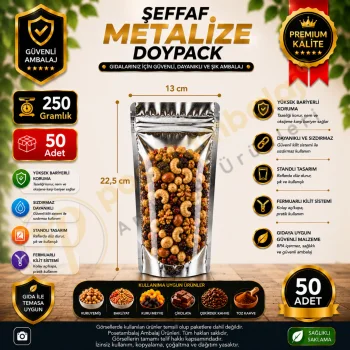 Şeffaf Metalize Doypack 13x22,5x7 cm (50 Adet)