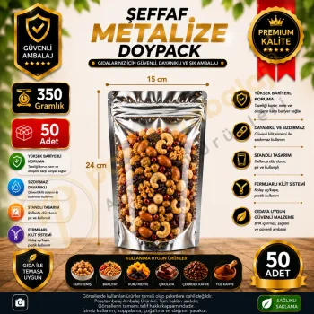 Şeffaf Metalize Doypack 15x24x8 cm (50 Adet)