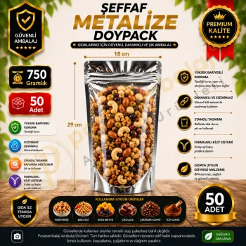 Şeffaf Metalize Doypack 18x29x10 cm (50 Adet)