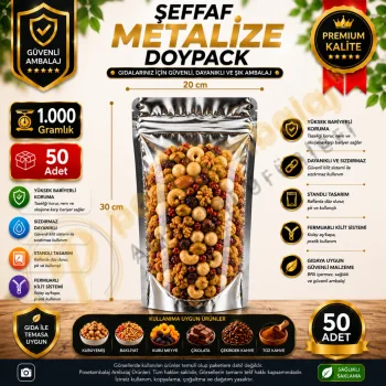Şeffaf Metalize Doypack 20x30x10 cm (50 Adet)