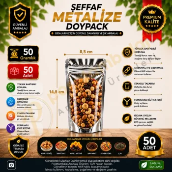 Şeffaf Metalize Doypack 8,5x14,5x5 cm (50 Adet)
