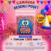 1.000 Adet Mavi Canavar Desenli Cake Pop & Kurabiye Poşeti-10x15 cm