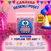 100 Adet Mavi Canavar Desenli Cake Pop & Kurabiye Poşeti-10x15 cm