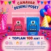100 Adet Pembe-Mavi Renkli Canavar Desenli Cake Pop & Kurabiye Poşeti-10x15 cm