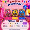 100 Adet Pembe-Sarı-Mavi Renkli Canavar Desenli Cake Pop & Kurabiye Poşeti-10x15 cm