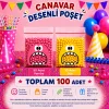 100 Adet Pembe-Sarı Renkli Canavar Desenli Cake Pop & Kurabiye Poşeti-10x15 cm
