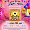 100 Adet Sarı Canavar Desenli Cake Pop & Kurabiye Poşeti-10x15 cm