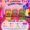 100 Adet Sarı-Pembe-Yeşil Renkli Canavar Desenli Cake Pop & Kurabiye Poşeti-10x15 cm