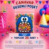 25 Adet Mavi Canavar Desenli Cake Pop & Kurabiye Poşeti-10x15 cm