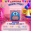 250 Adet Mavi Canavar Desenli Cake Pop & Kurabiye Poşeti-10x15 cm
