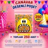 250 Adet Sarı Canavar Desenli Cake Pop & Kurabiye Poşeti-10x15 cm