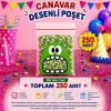250 Adet Yeşil Canavar Desenli Cake Pop & Kurabiye Poşeti-10x15 cm
