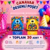 30 Adet Mavi-Sarı Renkli Canavar Desenli Cake Pop & Kurabiye Poşeti-10x15 cm
