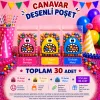 30 Adet Pembe-Sarı-Mavi Renkli Canavar Desenli Cake Pop & Kurabiye Poşeti-10x15 cm