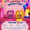 30 Adet Pembe-Sarı Renkli Canavar Desenli Cake Pop & Kurabiye Poşeti-10x15 cm
