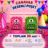 30 Adet Pembe-Yeşil Renkli Canavar Desenli Cake Pop & Kurabiye Poşeti-10x15 cm
