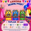 30 Adet Sarı-Mavi-Yeşil Renkli Canavar Desenli Cake Pop & Kurabiye Poşeti-10x15 cm