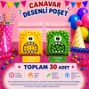 30 Adet Sarı-Yeşil Renkli Canavar Desenli Cake Pop & Kurabiye Poşeti-10x15 cm
