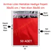 30x35 cm Kırmızı Renk Bantlı Lüks Metalize Hediyelik Poşet (50 Adet)