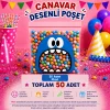 50 Adet Mavi Canavar Desenli Cake Pop & Kurabiye Poşeti-10x15 cm