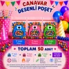50 Adet Mavi-Pembe-Yeşil Renkli Canavar Desenli Cake Pop & Kurabiye Poşeti-10x15 cm
