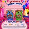 50 Adet Mavi-Yeşil Renkli Canavar Desenli Cake Pop & Kurabiye Poşeti-10x15 cm