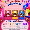 50 Adet Pembe-Sarı-Mavi Renkli Canavar Desenli Cake Pop & Kurabiye Poşeti-10x15 cm