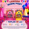 50 Adet Pembe-Sarı Renkli Canavar Desenli Cake Pop & Kurabiye Poşeti-10x15 cm