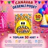 50 Adet Sarı Canavar Desenli Cake Pop & Kurabiye Poşeti-10x15 cm