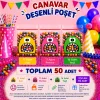 50 Adet Sarı-Pembe-Yeşil Renkli Canavar Desenli Cake Pop & Kurabiye Poşeti-10x15 cm