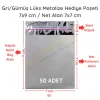 7x9 cm Gümüş Renk Bantlı Lüks Metalize Hediyelik Poşet (50 Adet)